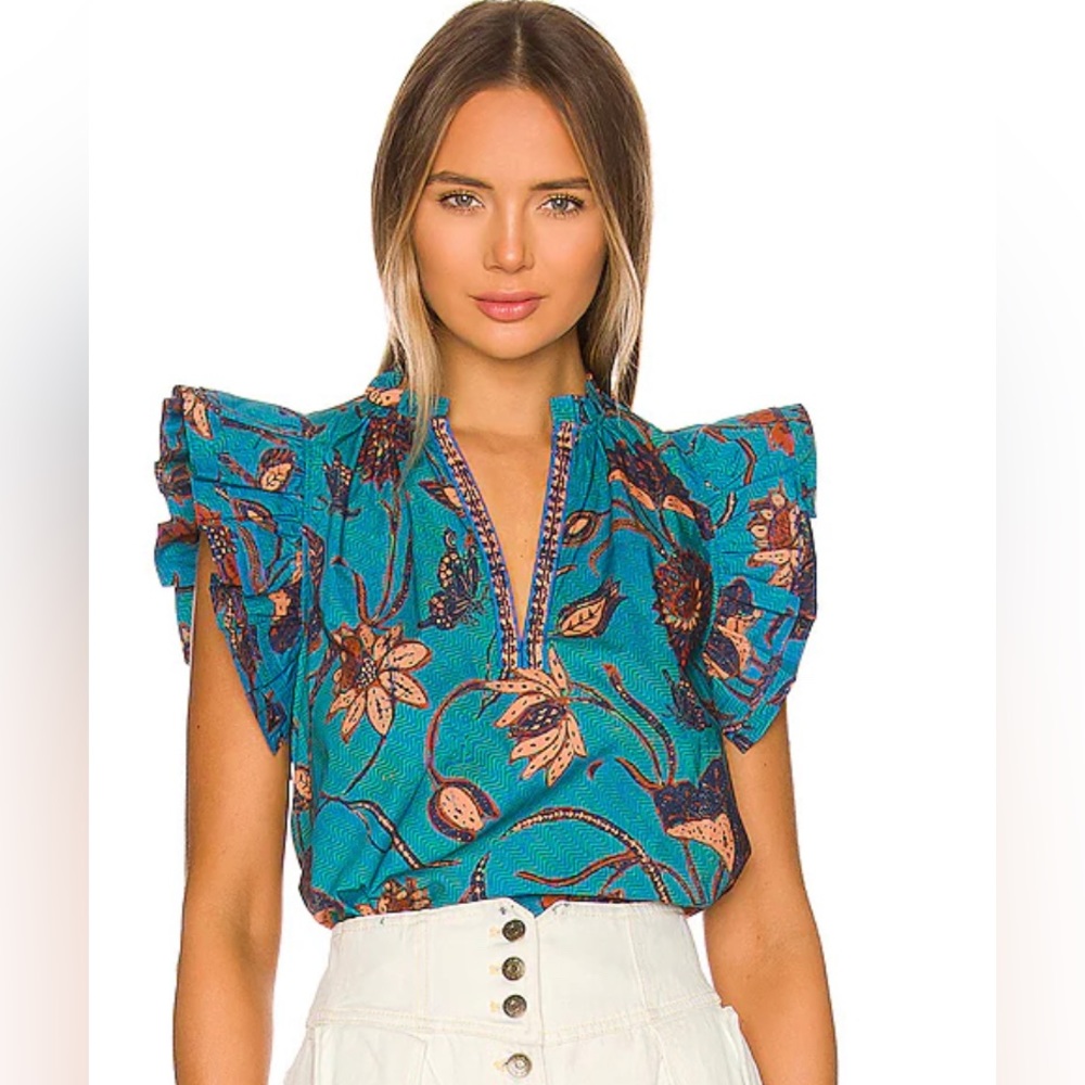 Ulla Johnson Short Sleeve Elena top in Lagoon